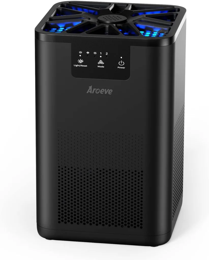 AROEVE Air Purifiers for Bedroom HEPA Air Purifier With Aromatherapy Function For Pet Smoke Pollen Dander Hair Smell 20dB Air Cleaner For Bedroom Office Living Room Kitchen, MK06- Black