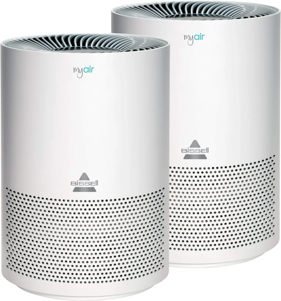 Bissell MYair Purifier with High Efficiency and Carbon Filter for Small Room and Home, Quiet Bedroom Air Cleaner, Pets, Dust, Dander, Pollen, Smoke, 27809, 8.27 x 8.27 x 12.2, White, 2 Count