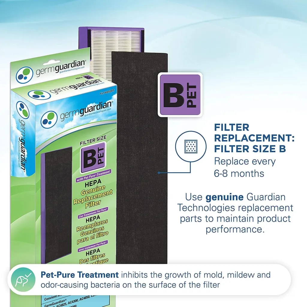 GermGuardian True HEPA Filter Air Purifier, UV Light Sanitizer, Eliminates Germs, Filters Allergies,Pets, Pollen, Smoke, Dust, Mold, Odors, Quiet 22 inch 5-in-1 AirPurifier for Home AC4300BPTCA, 2PK