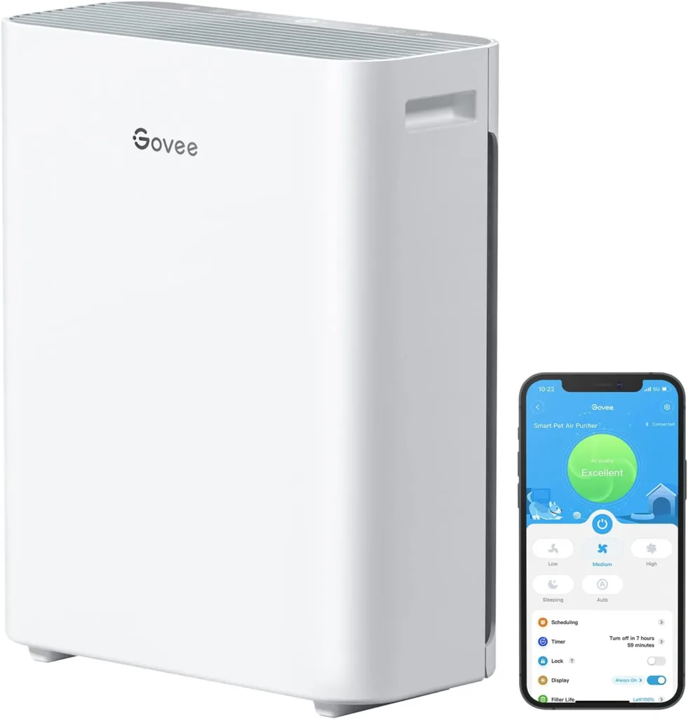 Govee Smart Air Purifiers for Pets, Wi-Fi Air Purifiers for Home Large Room Bedroom, H13 True HEPA Filter Cleaner with Washable Filter for Pet Hair, Odors, PM2.5 Sensor, Auto Mode