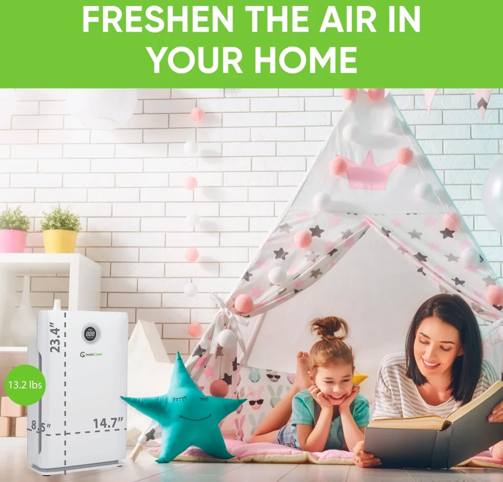 InvisiClean Air Purifiers for Bedroom Home, Large Room to 1651 Sq Ft, UV Light H13 True HEPA Air Purifiers Air Cleaner for Smoke, Pollen, Dust, Allergies, Pet Dander, Office - IC-4524
