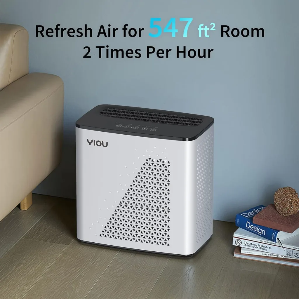 YIOU Air Purifier for Bedroom Home, Large Room Up to 547 Ft², H13 True HEPA Filter for Pets Hair, Wildfires, Smoke, Dander, Pollen, Quiet 20dB Air Cleaner for Office Living Room Kitchen Dorm, White