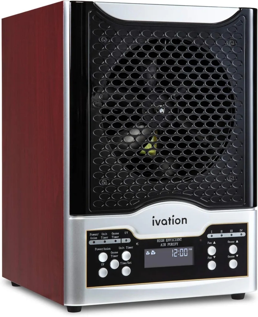 Ivation 5-in-1 HEPA Air Purifier Ozone Generator W/Digital Display Timer and Remote, Ionizer Deodorizer 3,700 Sq/Ft – HEPA, Carbon and Photocatalytic Filters, UV Light and Negative Ion Generator