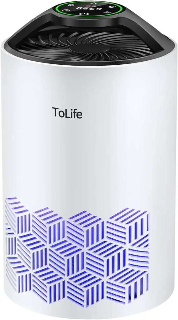 ToLife Air Purifiers for bedroom, HEPA Air Purifier for Home, Air Filters 99.97% Smoke Pollen Dander Dust, Portable Room Air Purifier with Low Noise Sleep Mode for Desktop Office, White