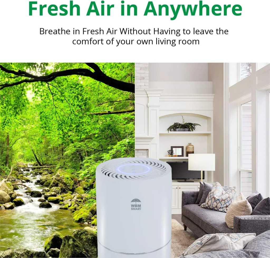 WBM Smart HEPA Filter Air Purifier for Home Allergies and Pets Hair Smokers in Bedroom, 25db Filtration System Cleaner Odor Eliminators, Remove 99.97% Smoke Dust Mold Pollen, White