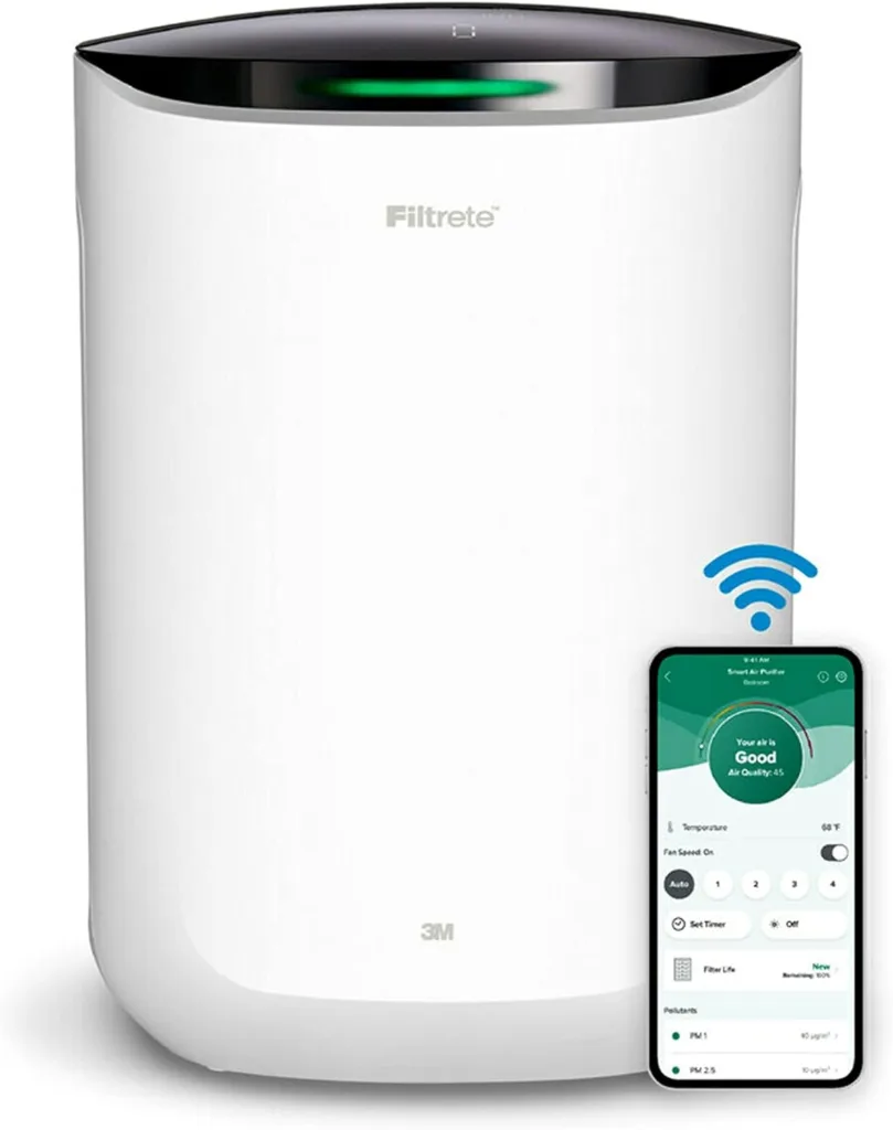 Filtrete Smart Air Purifier  Air Quality Monitor Medium Rooms, up to 150 sqft, Alexa enabled, Wi-Fi Simple Setup, True HEPA Filter for Allergens, Dust, Bacteria,  Viruses, Alexa smart reorders