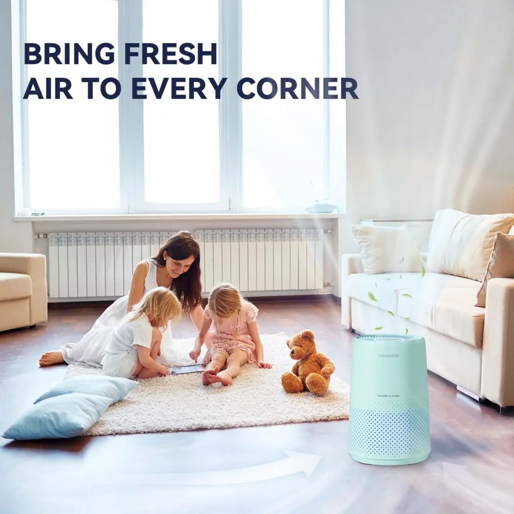 VENDFO Air Purifiers for Bedroom, H13 HEPA Air Purifiers - 24dB Ultra-Quiet Sleep Mode, 360° Outlet Air Cleaner, 99.97% Particle Capture - Perfect for Home, Smoker, Allergies, VF10, Cream Green