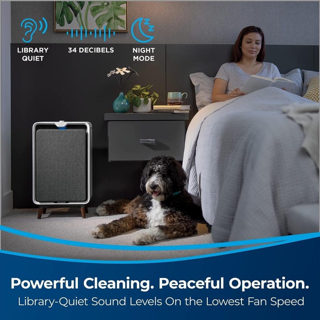 BISSELL air320 Smart Air Purifier with HEPA and Carbon Filters for Large Room and Home, Quiet Bedroom Air Cleaner, Auto Mode, 2768A, White/Grey