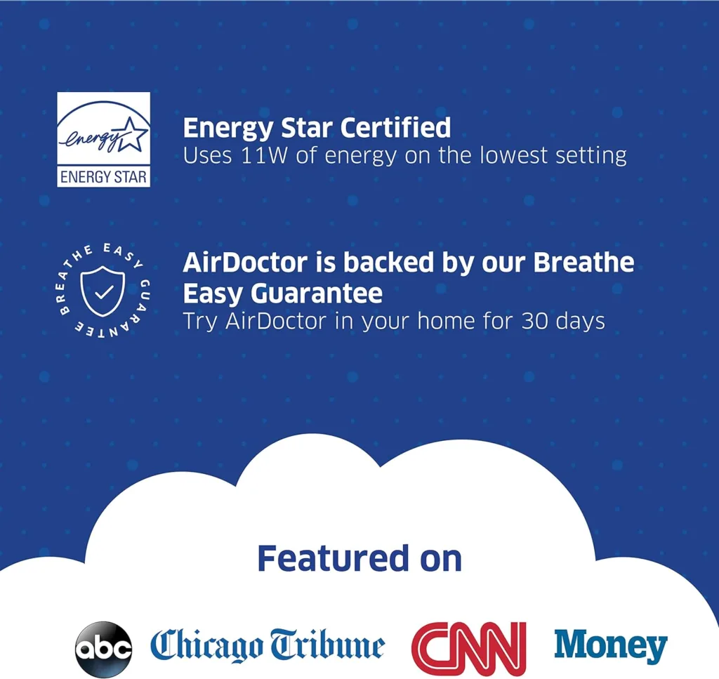 AIRDOCTOR AD2000 4-in-1 Air Purifier for Small Medium Rooms with UltraHEPA, Carbon VOC Filters Air Quality Sensor Automatically Adjusts Filtration Removes Particles 100x Smaller Than HEPA Standard