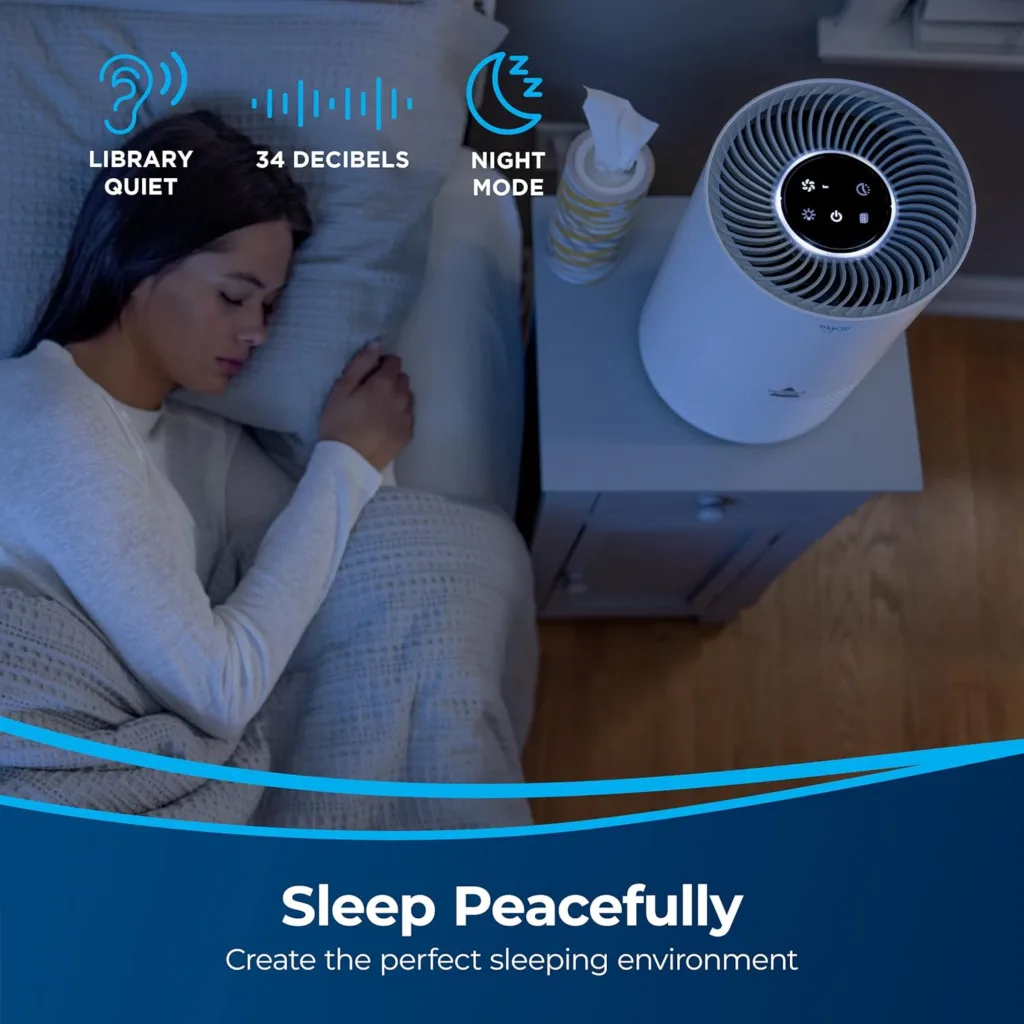BISSELL MYair Air Purifier with High Efficiency and Carbon Filter for Small Room and Home, Quiet Air Cleaner for Allergens, Pets, Dust, Dander, Pollen, Smoke, Hair, Odors, Timer, 2780A