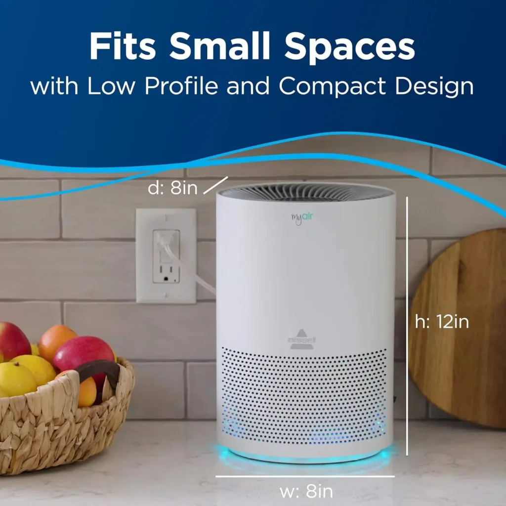 Bissell MYair Purifier with High Efficiency and Carbon Filter for Small Room and Home, Quiet Bedroom Air Cleaner, Pets, Dust, Dander, Pollen, Smoke, 27809, 8.27 x 8.27 x 12.2, White, 2 Count