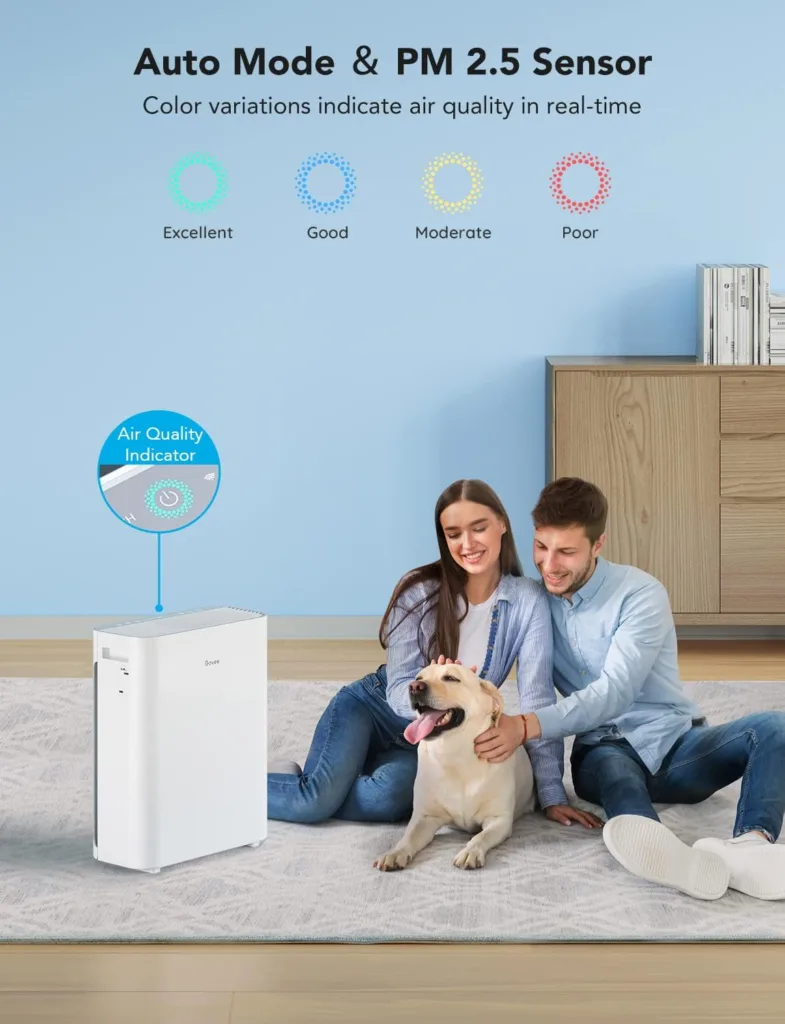 Govee Smart Air Purifiers for Pets, Wi-Fi Air Purifiers for Home Large Room Bedroom, H13 True HEPA Filter Cleaner with Washable Filter for Pet Hair, Odors, PM2.5 Sensor, Auto Mode