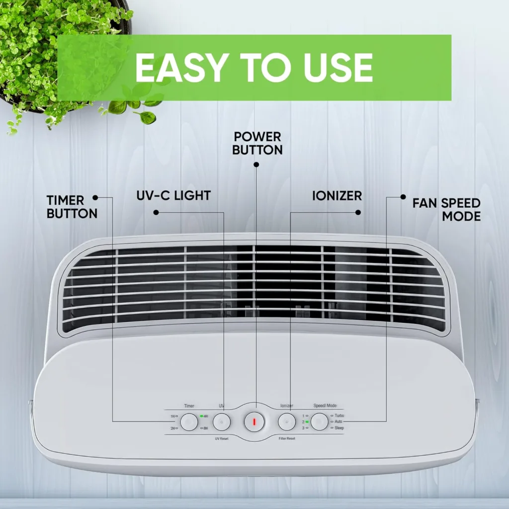 InvisiClean Air Purifiers for Bedroom Home, Large Room to 1651 Sq Ft, UV Light H13 True HEPA Air Purifiers Air Cleaner for Smoke, Pollen, Dust, Allergies, Pet Dander, Office - IC-4524