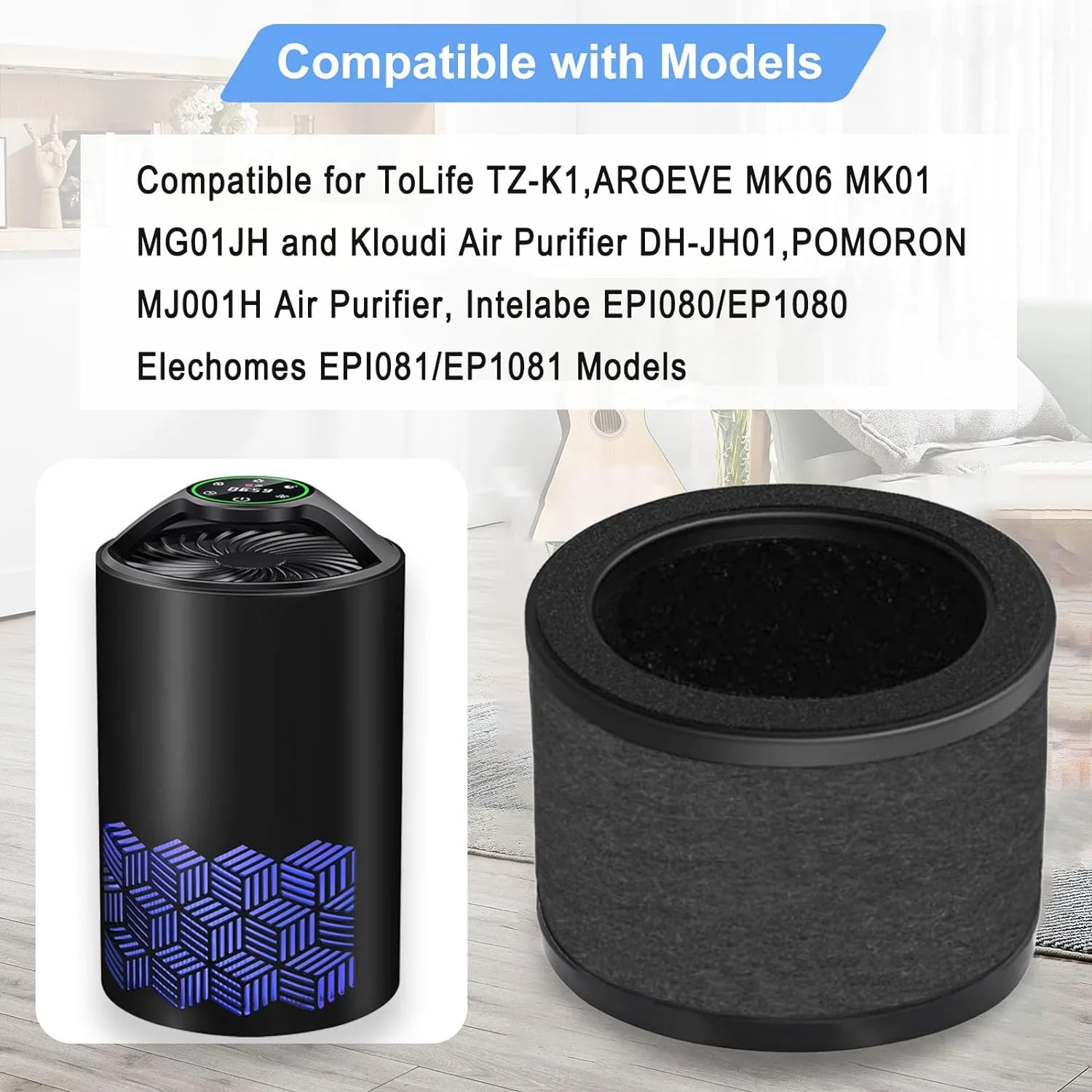 TZ-K1 H13 True HEPA Filters Replacement for ToLife TZ-K1,AROEVE MK01 MK06 and Kloudi Air Purifier DH-JH01,Intelabe EPI080/EP1080, Elechomes EPI081/EP1081, H13 Premium True HEPA Filter, 3 Pack ToLife TZ-K1 H13 True HEPA Filters
